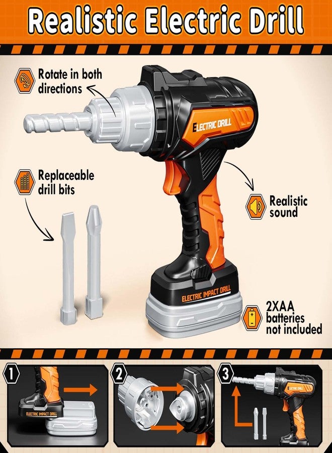 KidBloom Kids Tool Set with Backpack, 50 PCS Toddler Pretend Tools with Electronic Toy Drill, Safety Helmet & DIY Parts, Toys for 3 4 Year Old Boys - Image 5